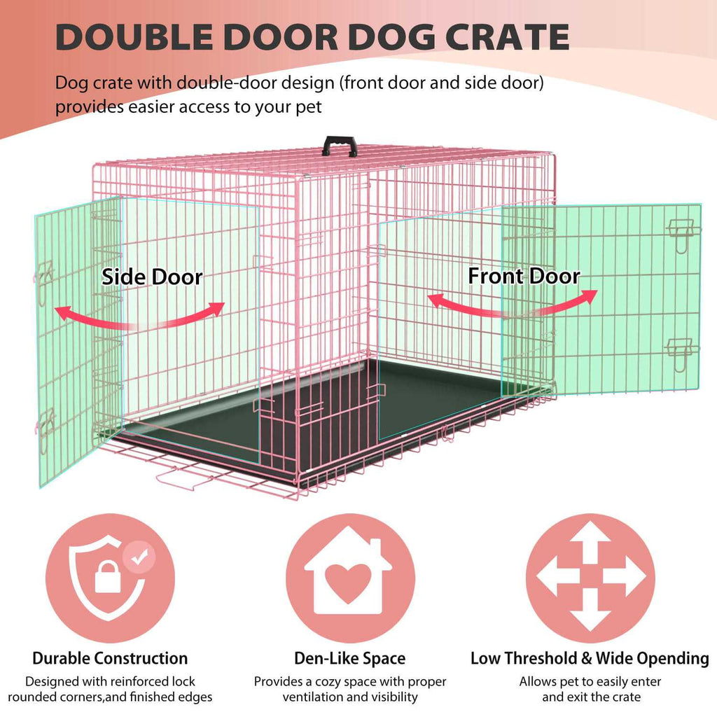 Foldable Large Metal Wire Dog Crate with Plastic Tray A282495