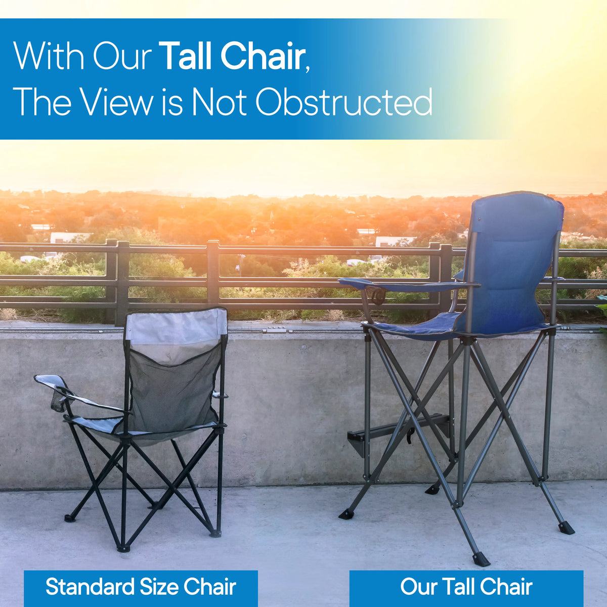 Extra Tall Blue Folding Chair with Footrest and Carrying Bag X194839