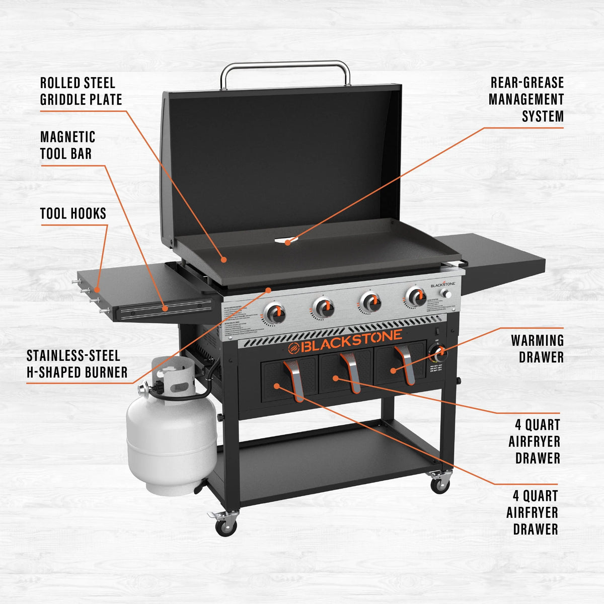 4-Burner Propane Griddle with Air Fryer and Hood K793294