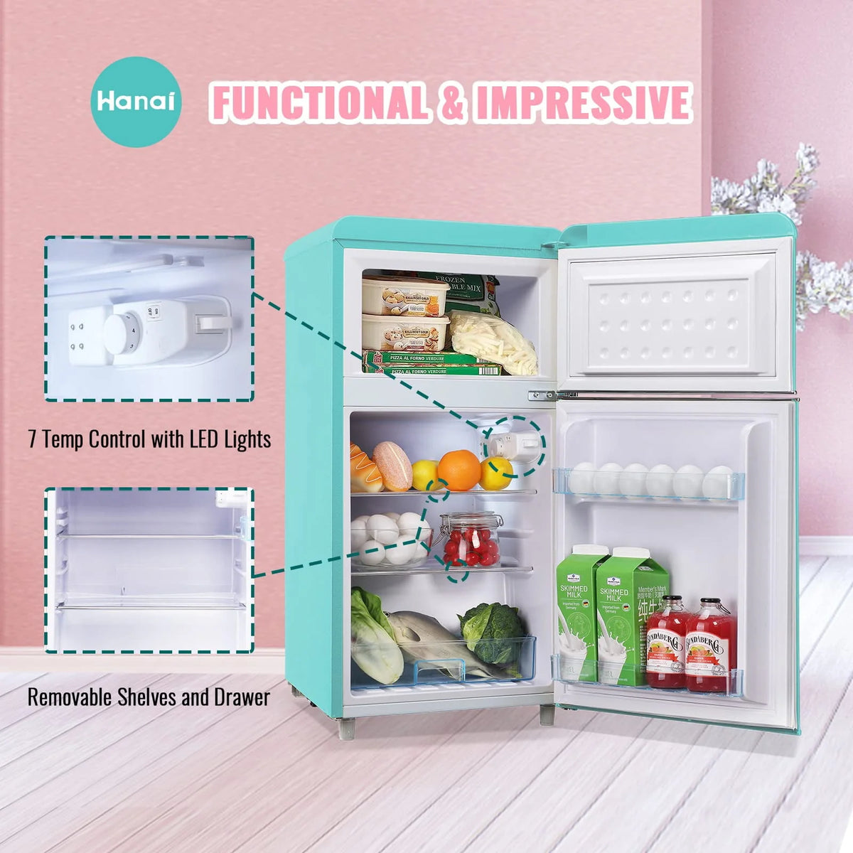 3.5 Cu.ft Blue Mini Fridge with Freezer Y42590