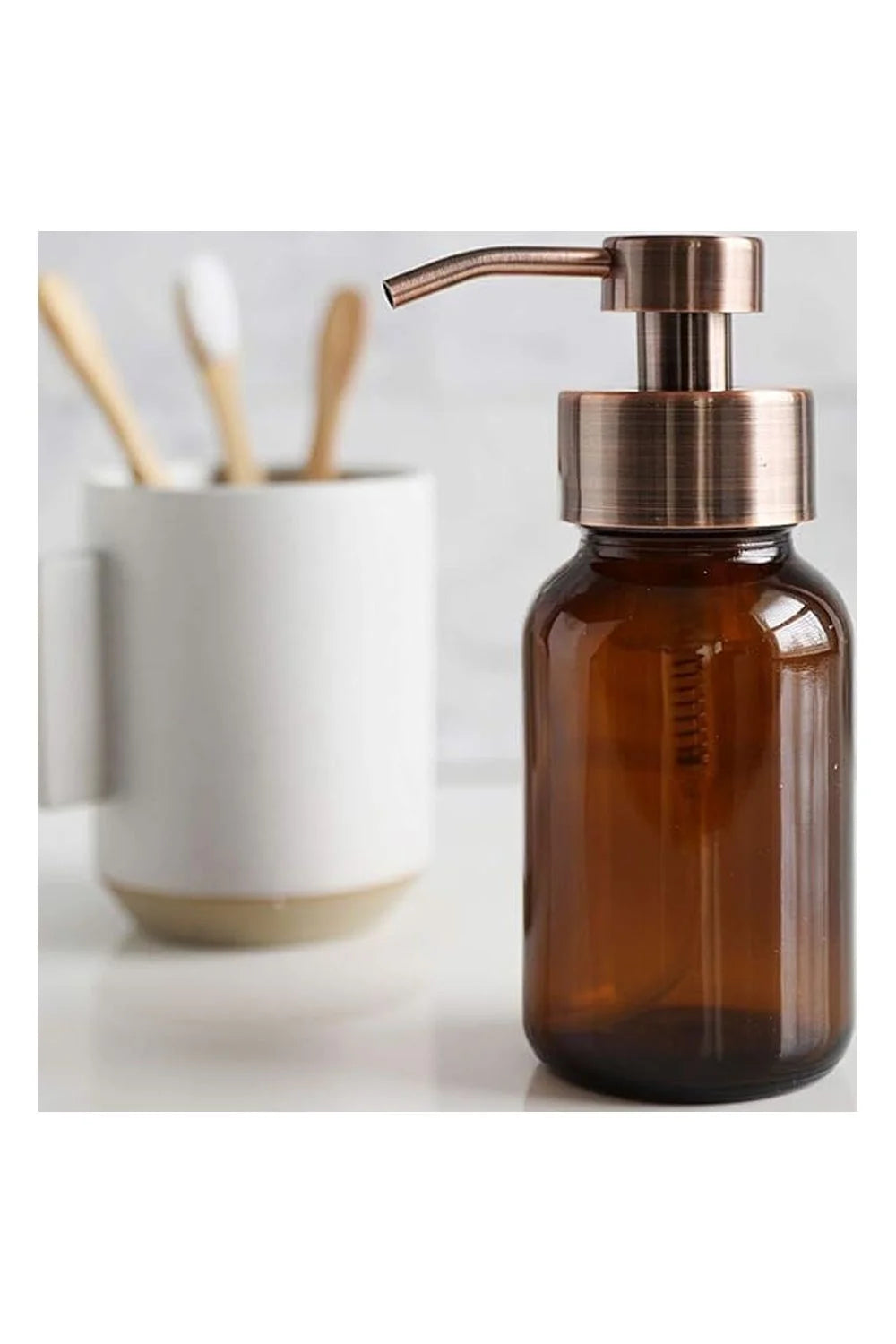 Amber Glass Soap Dispenser Set With Caddy Stand X479308