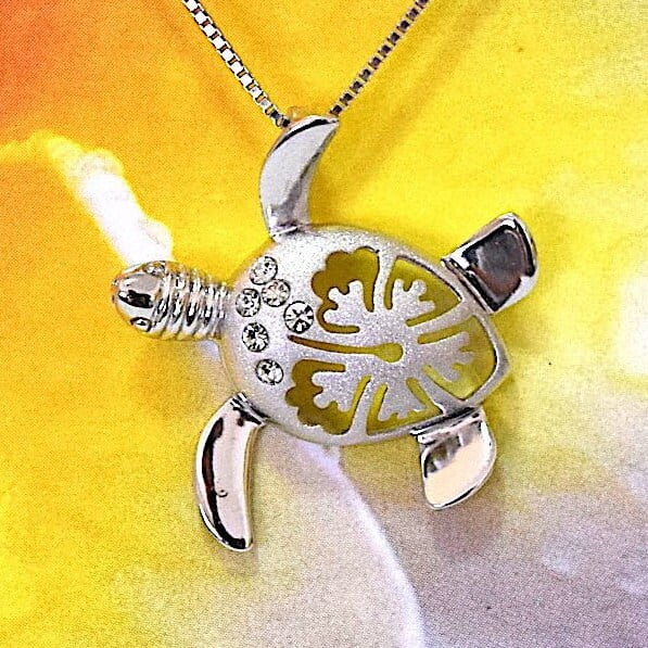 Sterling Silver Turtle Hibiscus Earring and Necklace K365259