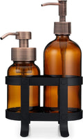 Amber Glass Soap Dispenser Set With Caddy Stand X479308