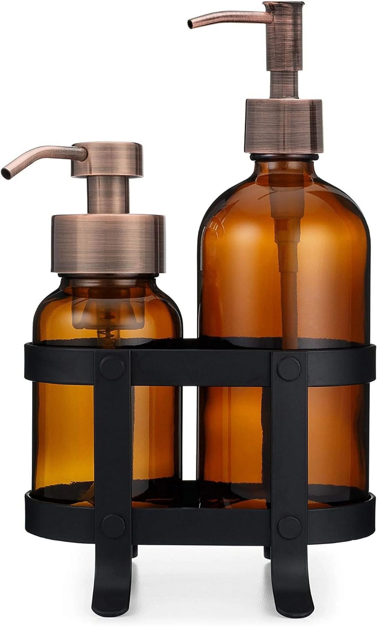 Amber Glass Soap Dispenser Set With Caddy Stand X479308