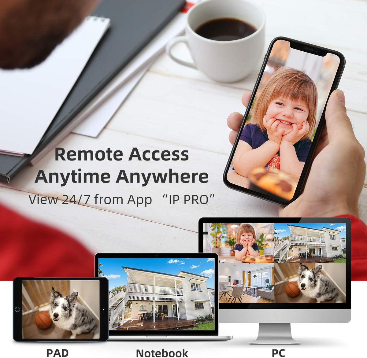 Wireless Security Camera System with 12” Monitor 2TB Hard Drive 8 Channel 4pcs 1080P Indoor Outdoor IP Cameras Night Vision W5705