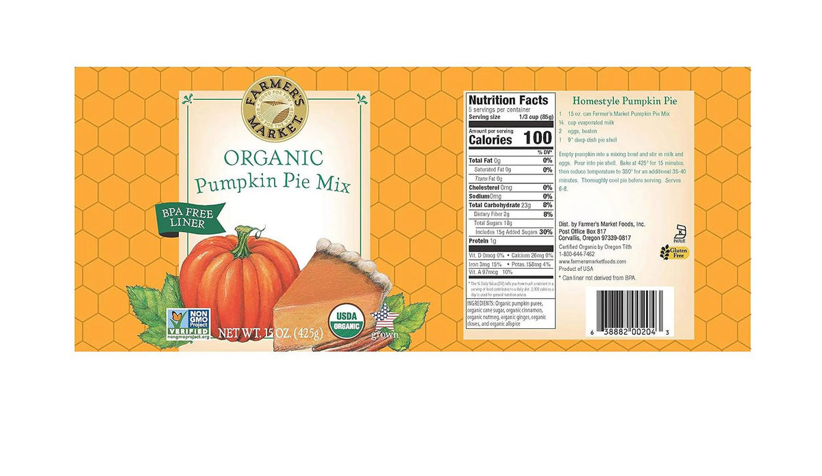 Organic Canned Pumpkin Pie Mix 15-Ounce Cans Pack Of 12 D195571