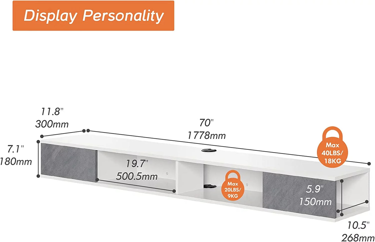 70 inch Grey White Floating TV Stand Z180