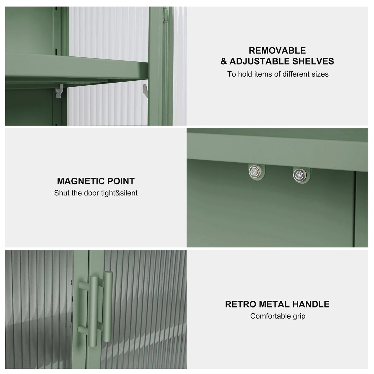 Mint Green Double Glass Door Wall Cabinet with Detachable Shelves D7372