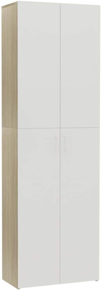 White and Sonoma Oak Storage Cabinet with Doors and Shelves P89824