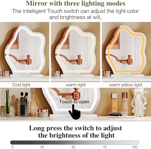 Modern Corner Vanity Table with LED Mirror and 6 Drawers T6010