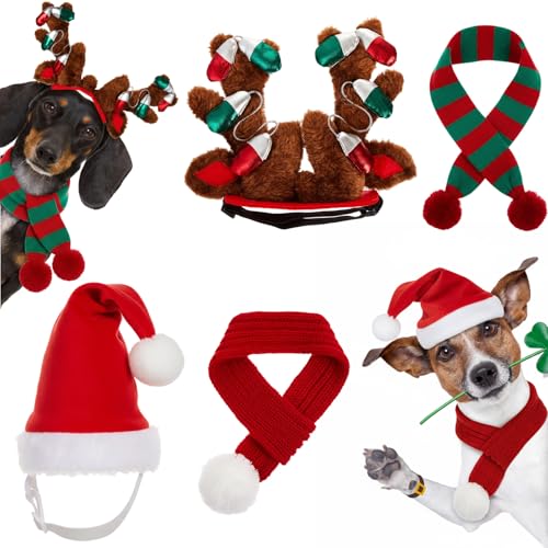 4 Pcs Dog Christmas Antlers Headband Scarf Set E5875