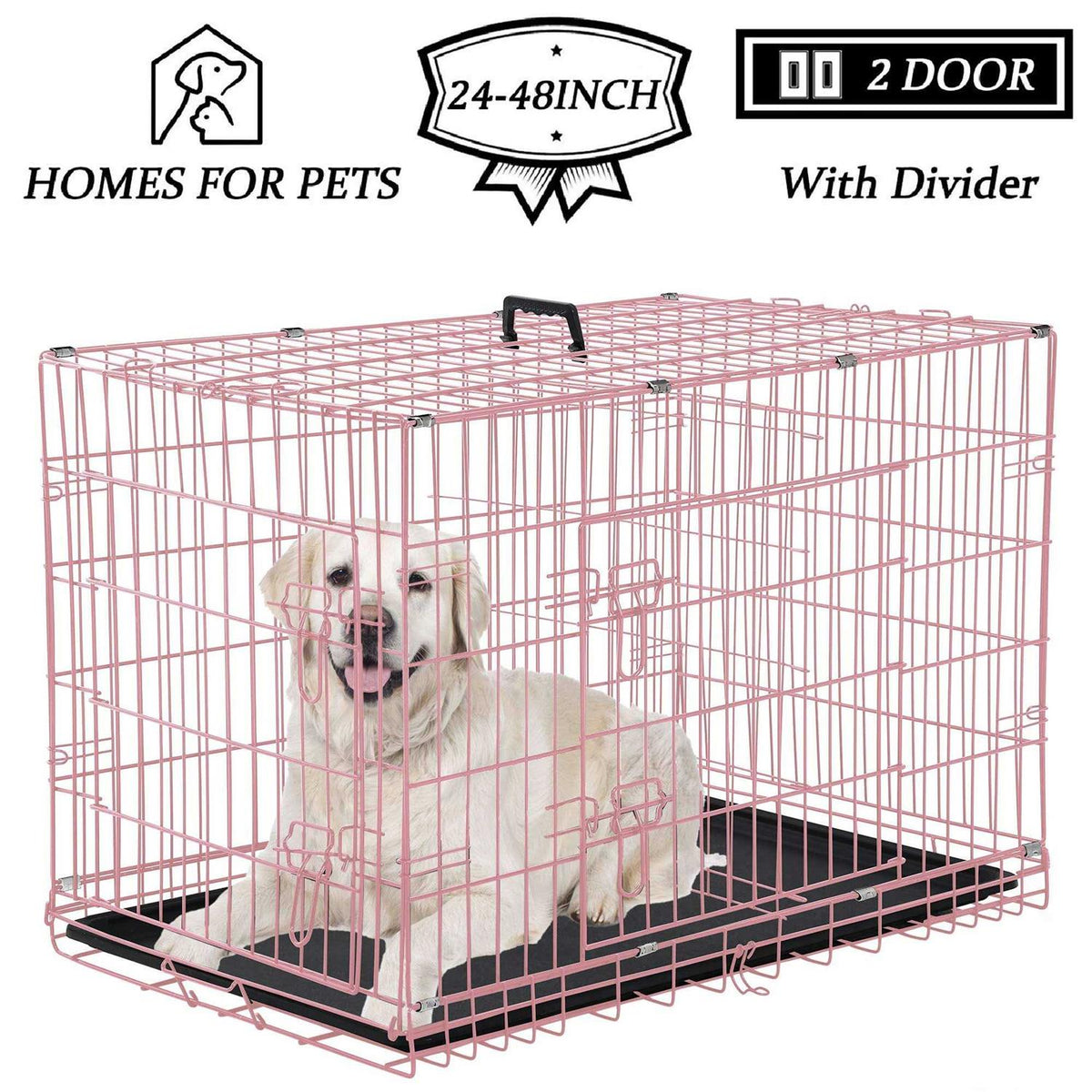 Foldable Large Metal Wire Dog Crate with Plastic Tray A282495
