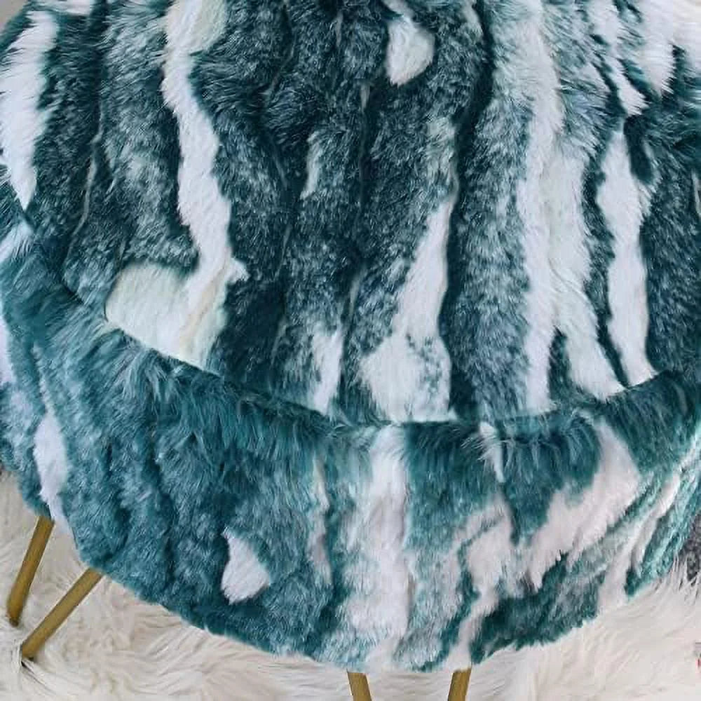 Blue Faux Fur Round Ottoman 18"x18"x18" G426