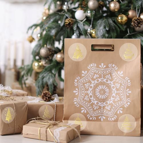 1000Pcs Clear Christmas Stickers Roll Gold Foil Self-Adhesive Label Decals C20527