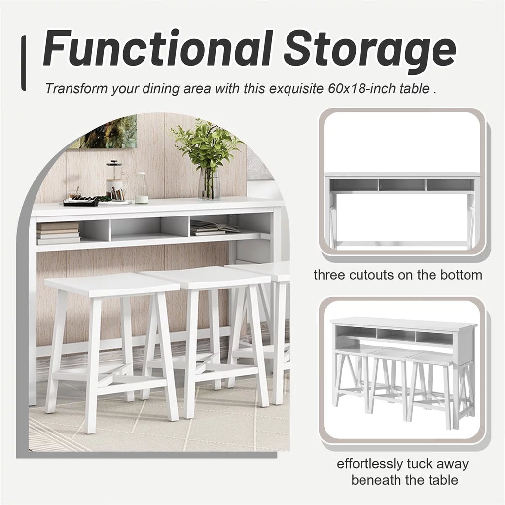 60" Console Kitchen Table Set with 3 Stools A25926