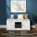 White Wood Storage Bench with 2 Cabinets and 1 Basket N909565
