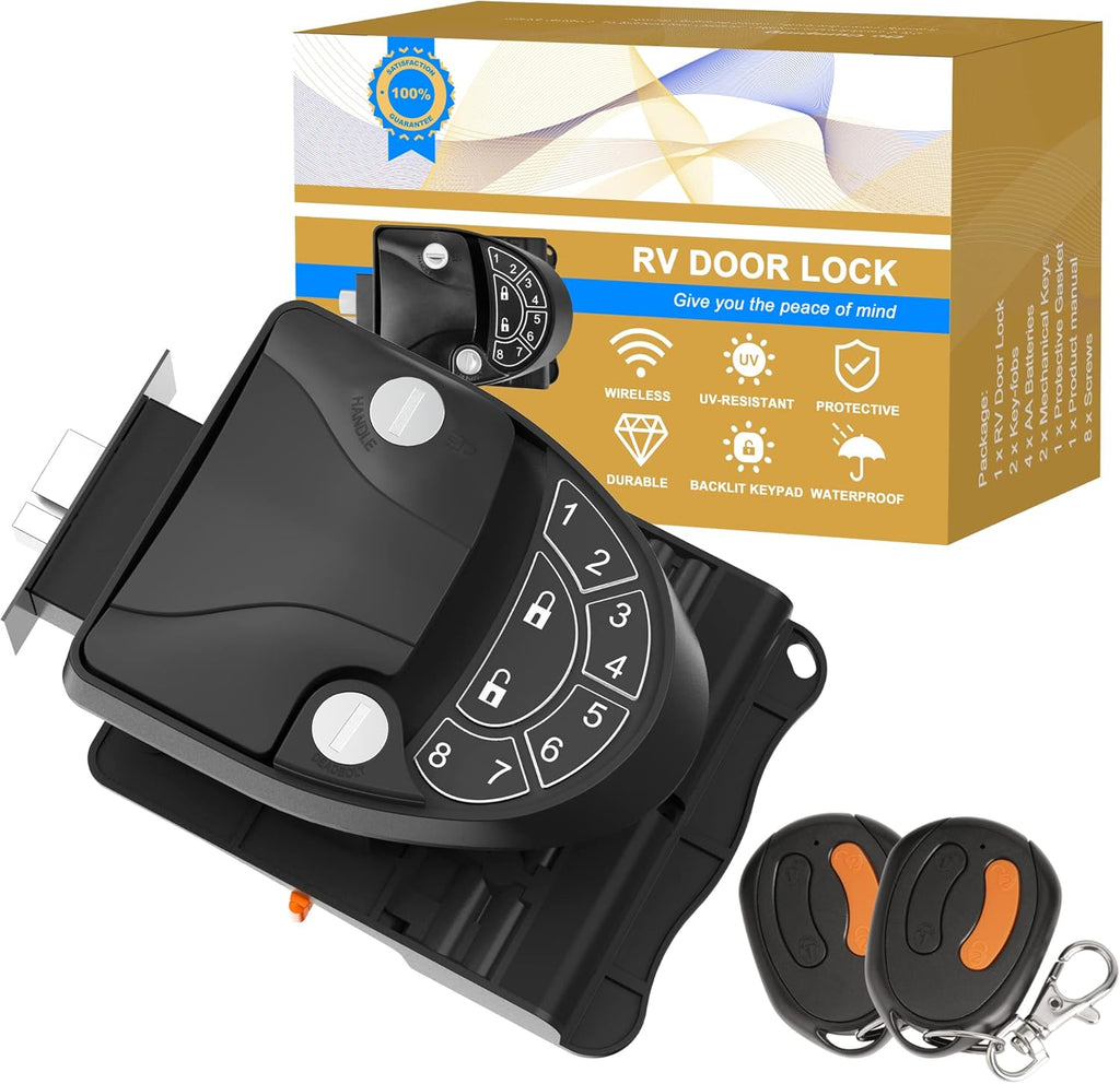 Black Zinc Alloy RV Keyless Entry Door Lock with Keypad and Remote K65707