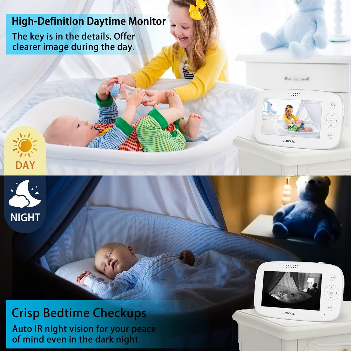 Baby Monitor with Camera and Audio, Night Vision, PTZ, Motion Detection, Temperature Monitor, 2-Way Talk G397825