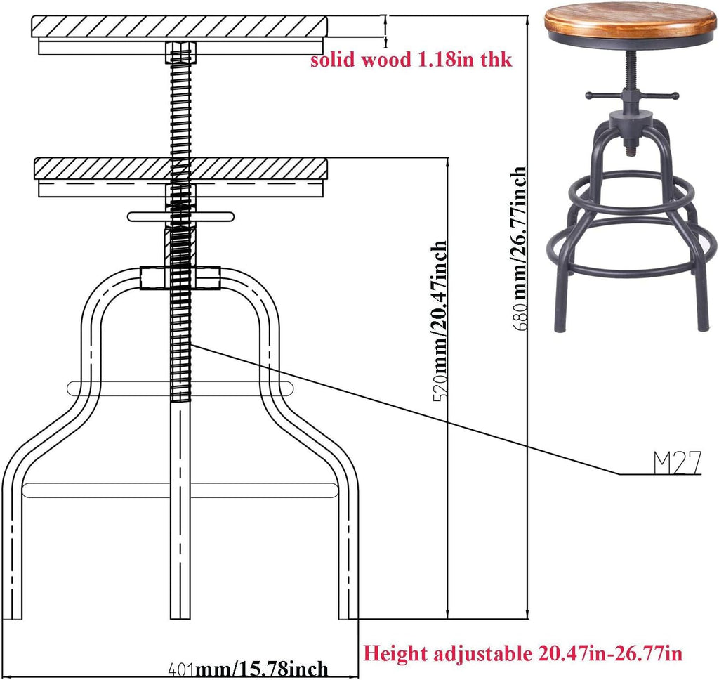 Adjustable Swivel Metal Bar Stool Set of 2 F617
