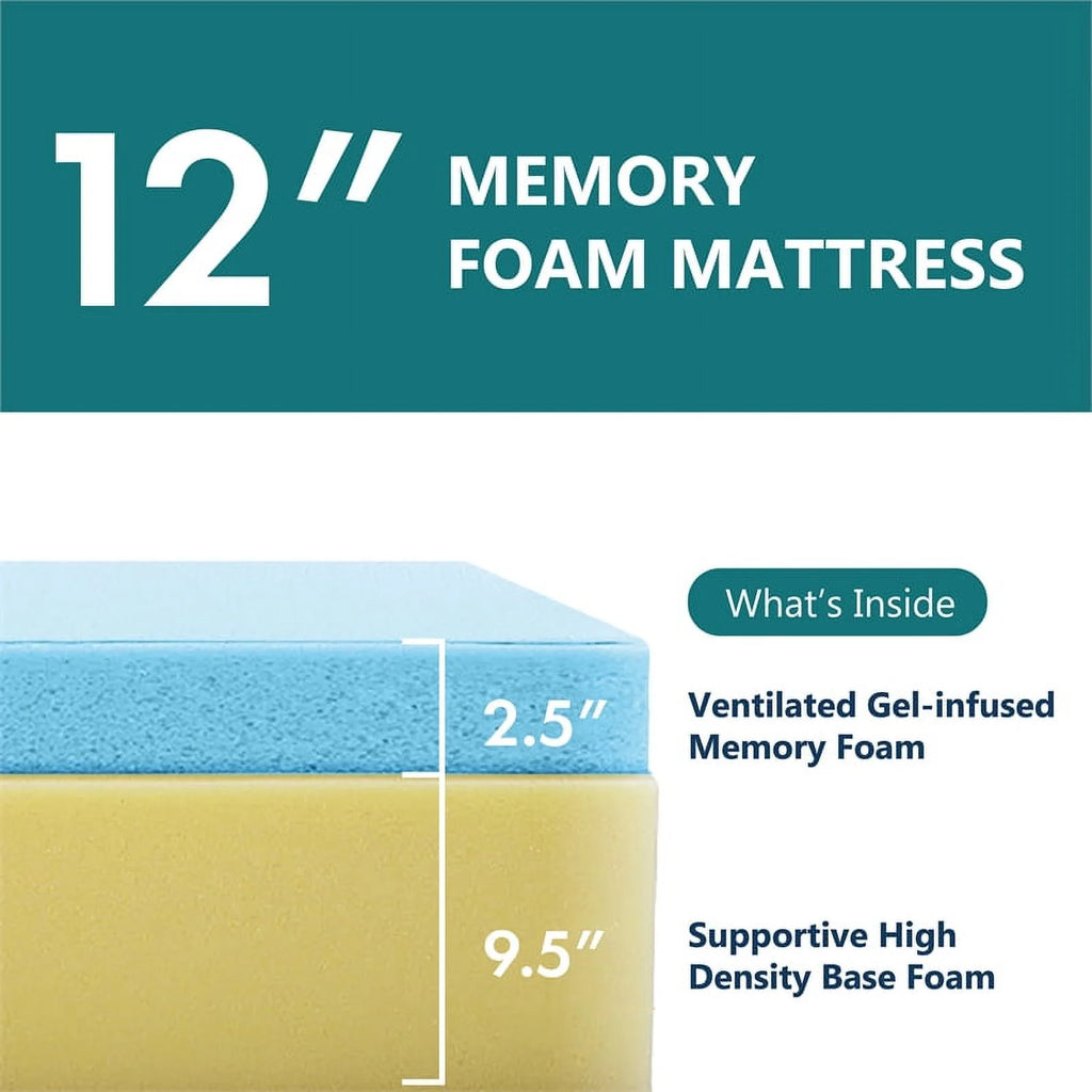 White Queen Platform Bed with Memory Foam Mattress W90042