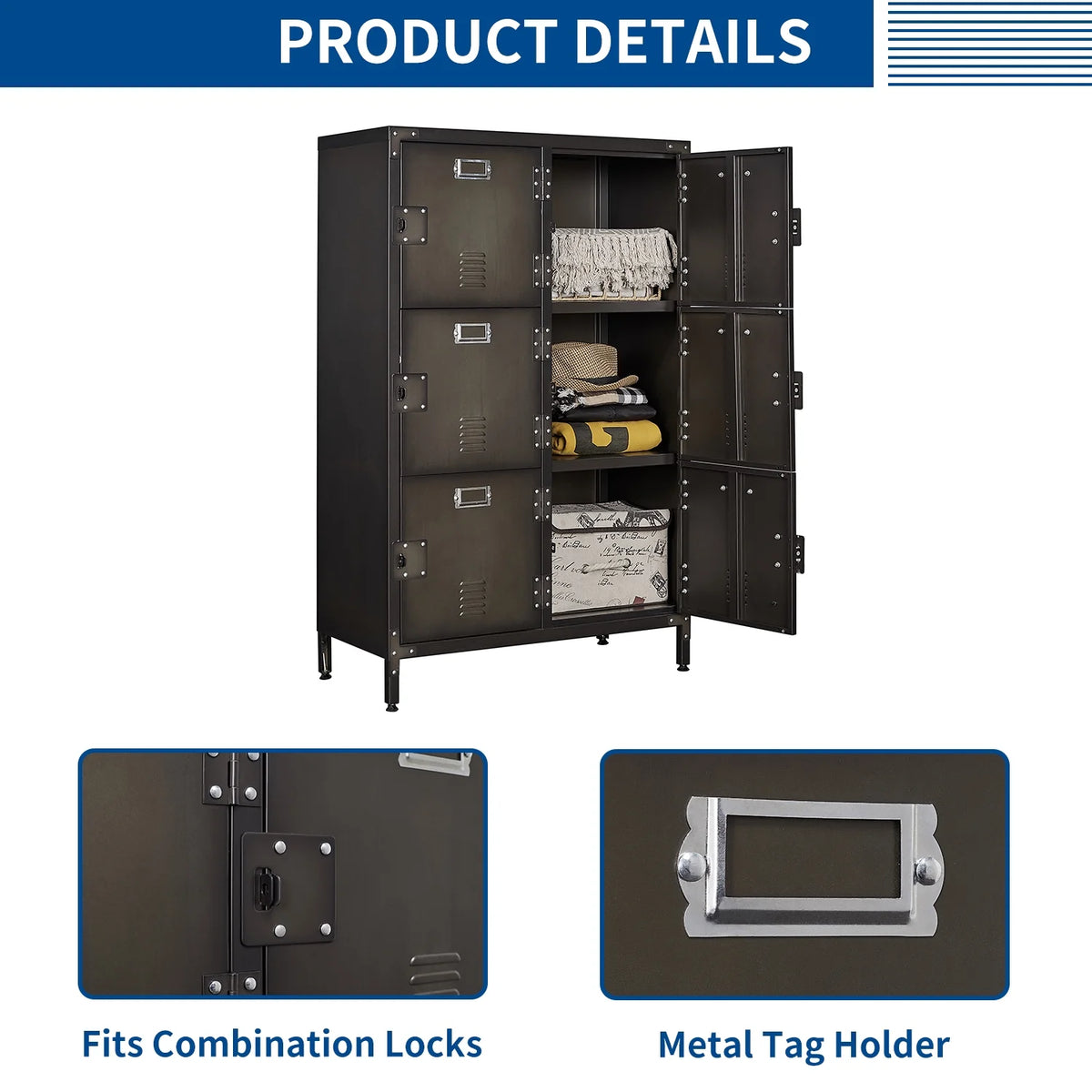 Metal Locker Steel Storage Cabinet with 2 Shelf M51407