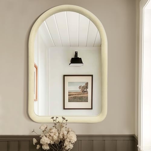 Cream White Arched Full Length Flannel Mirror A2163