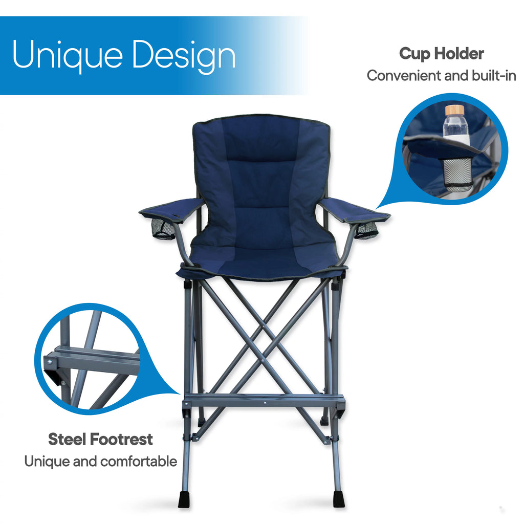 Extra Tall Blue Folding Chair with Footrest and Carrying Bag X194839