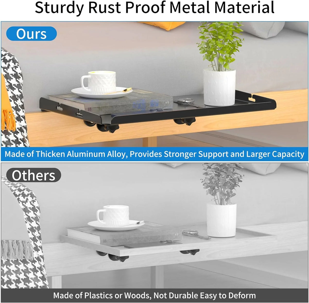 Bedside Shelf for Bed, Clip On Organizer Tray with Charging Slot, Black D33680