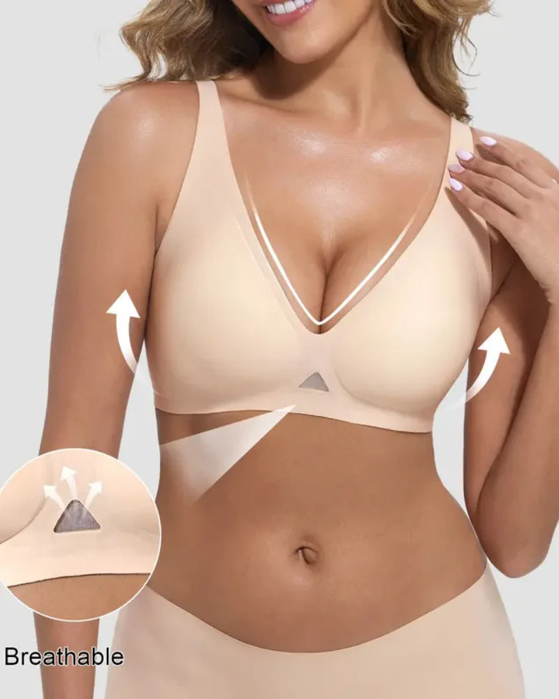 Wireless Deep V Neck Bra with Breathable Mesh Panels P7886