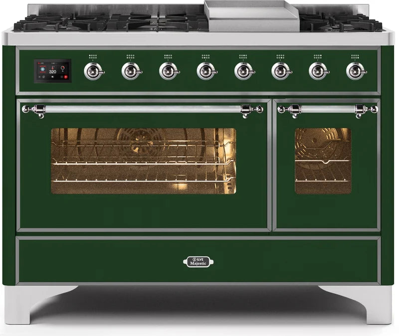 48 Dual Fuel Propane Gas Range Emerald Green Chrome Trim W5613