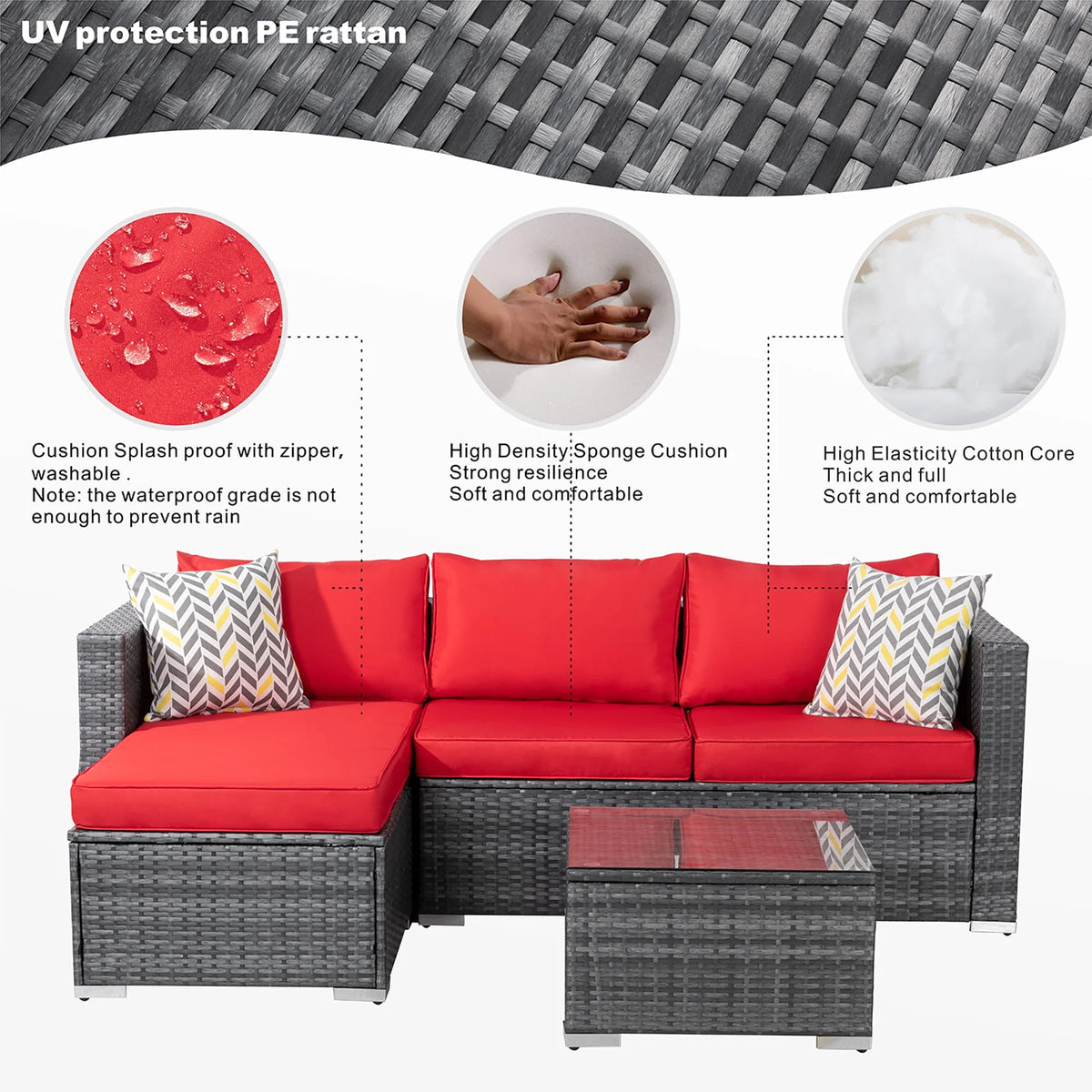 3 Piece Aegean Blue Outdoor Sectional Sofa Set W77813