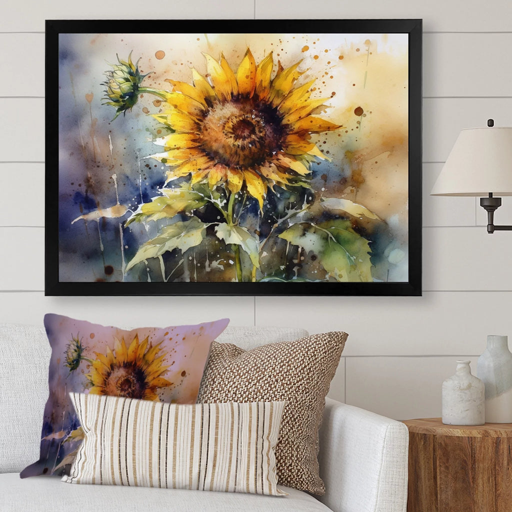 Floral Sunflower Framed Canvas Art Print 44 in. wide x 34 in. high O656