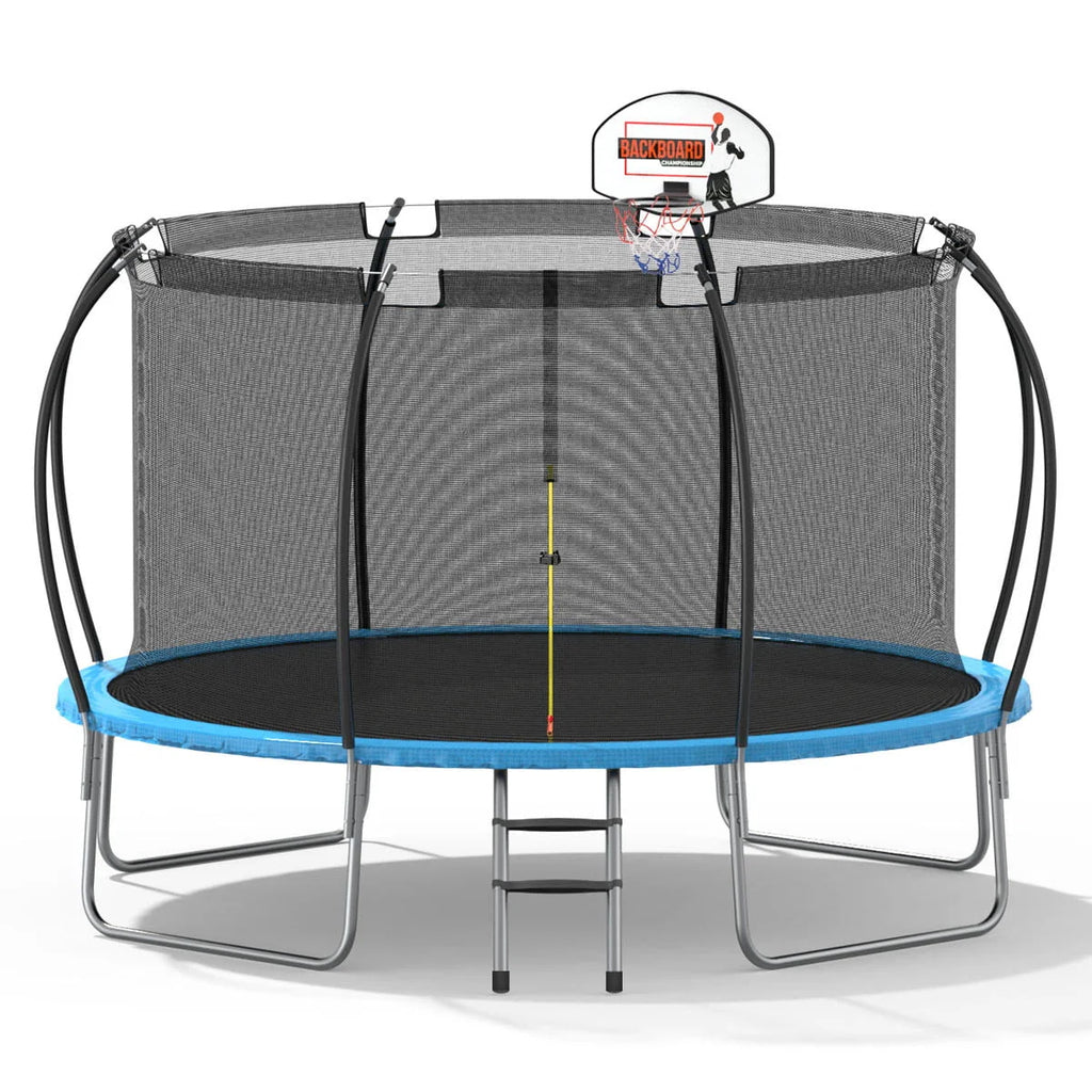 12 ft Trampoline with Enclosure and Basketball Hoop E5418