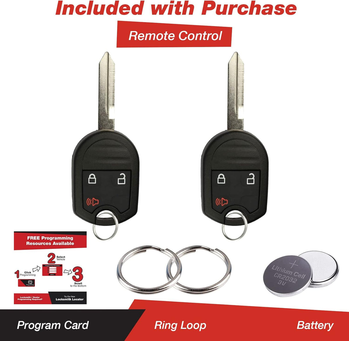Keyless Entry Remote Control Uncut Blank Car Ignition Key Fob Replacement Pack of 2 F76212