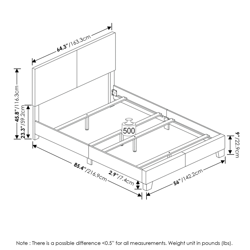 Upholstered Bed Frame, Black PU Leather, Twin XL E576609