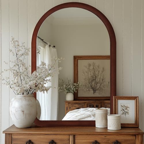 Cream White Arched Full Length Flannel Mirror A2163
