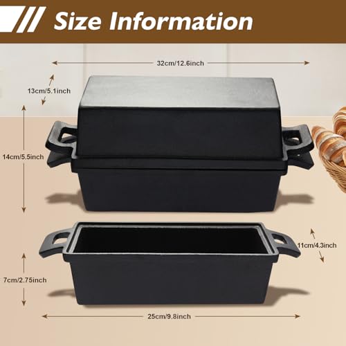 2 in 1 Cast Iron Bread Pan with Lid 9×5 Inch Loaf Pan Set G60694