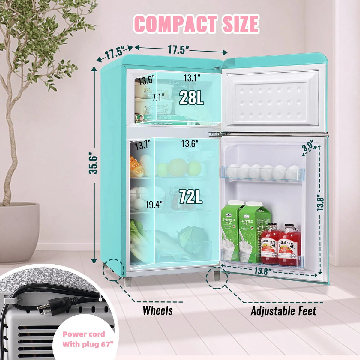 3.5 Cu.ft Blue Mini Fridge with Freezer Y42590