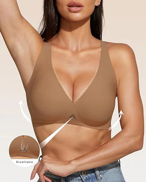 Wireless Deep V Neck Bra with Breathable Mesh Panels P7886
