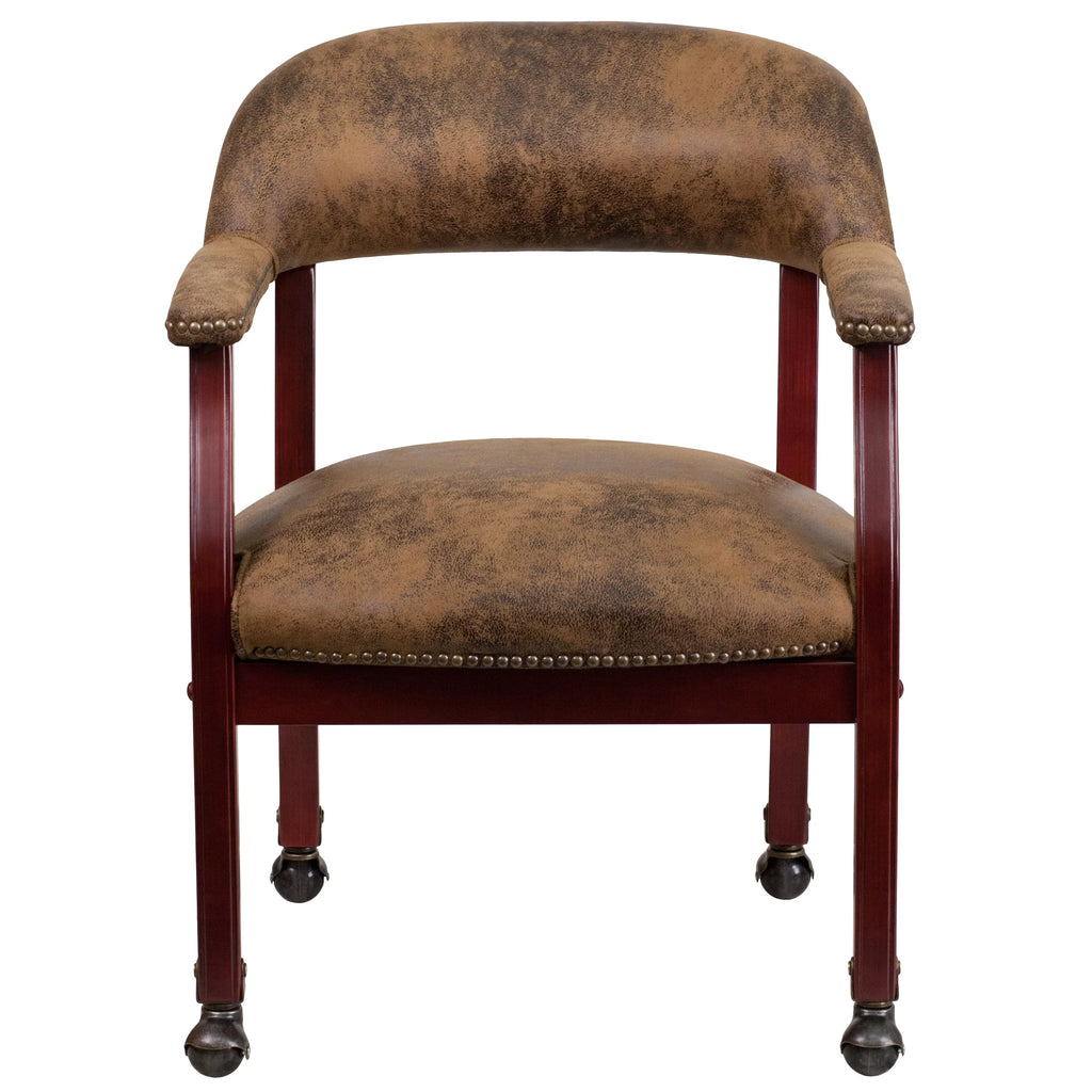 Brown Microfiber Executive Office Chair with Nailhead Trim and Wheel Casters X970610