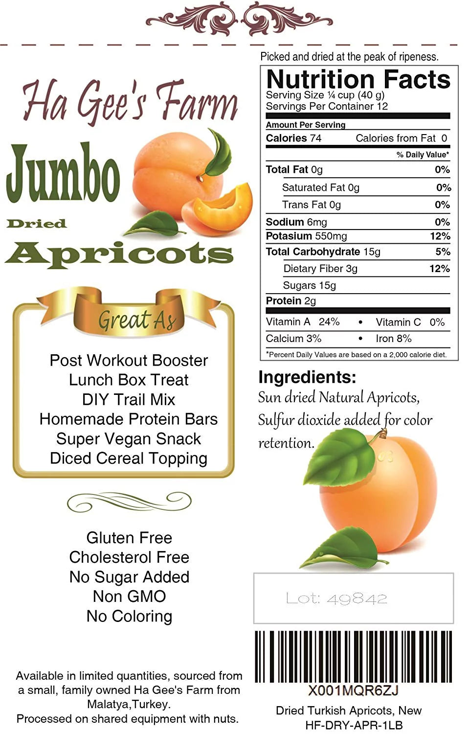 Turkish Dried Apricot Jumbo Size 3LB R13871
