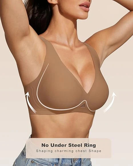 Wireless Deep V Neck Bra with Breathable Mesh Panels P7886