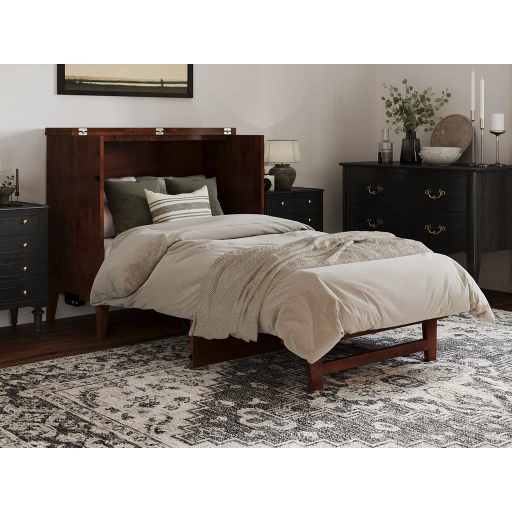 Twin Murphy Bed Chest with Mattress in Walnut S96237