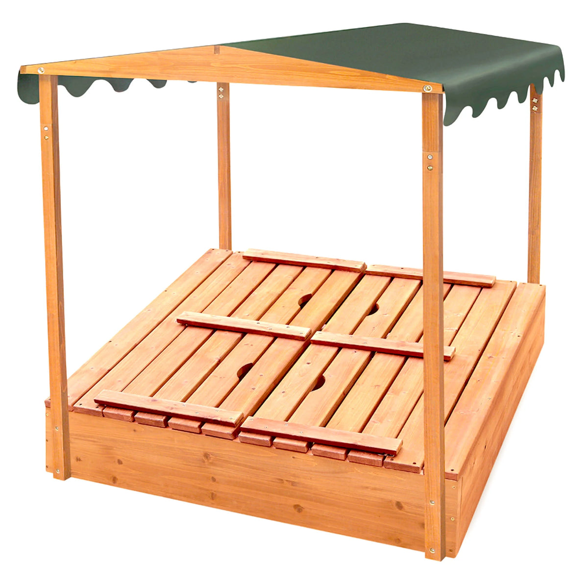 Covered Convertible Cedar Sandbox with Canopy and Two Bench Seats P271731