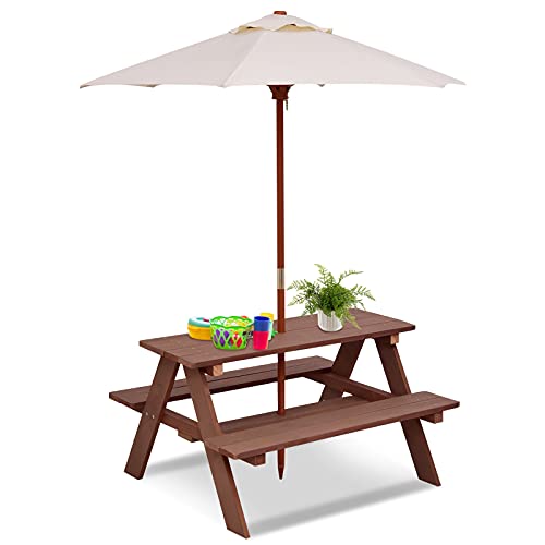 Kids Wooden Picnic Table with Umbrella F7474