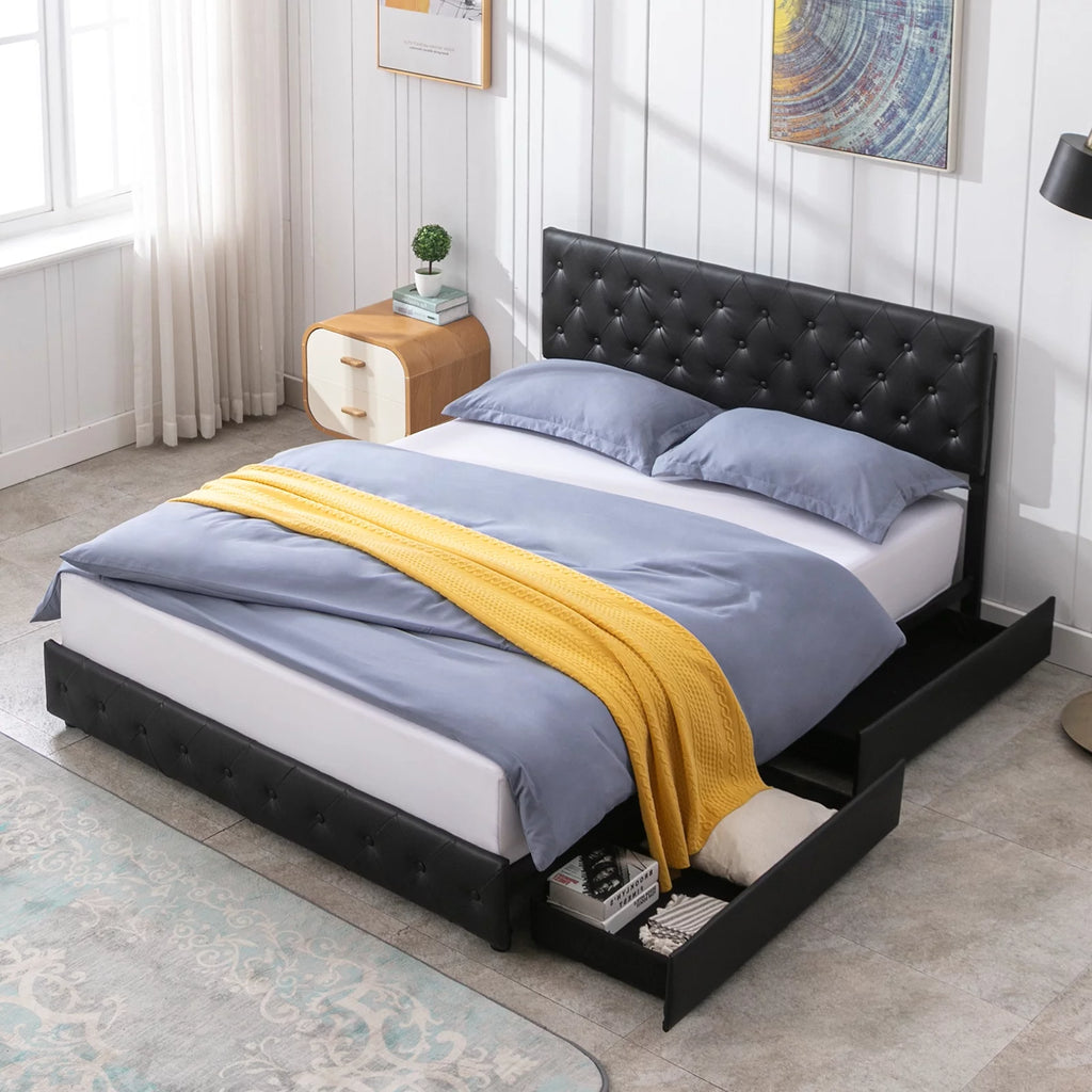 Black King Storage Bed Frame with 4 Drawers E3535