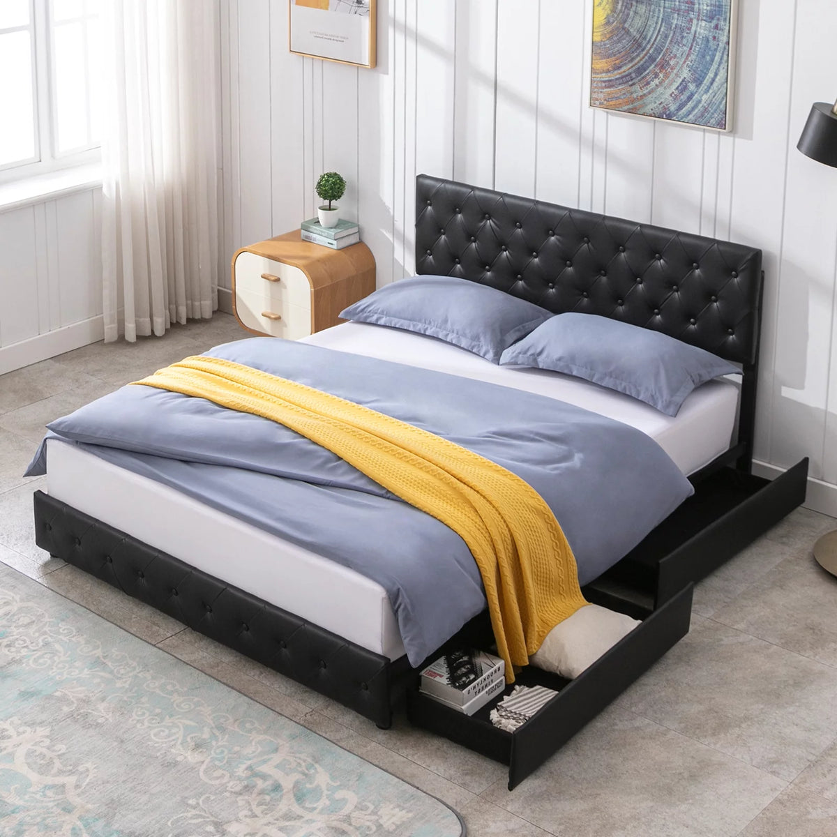 Black King Storage Bed Frame with 4 Drawers E3535
