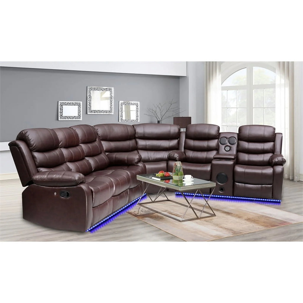 Brown Faux Leather Reclining Sectional F977