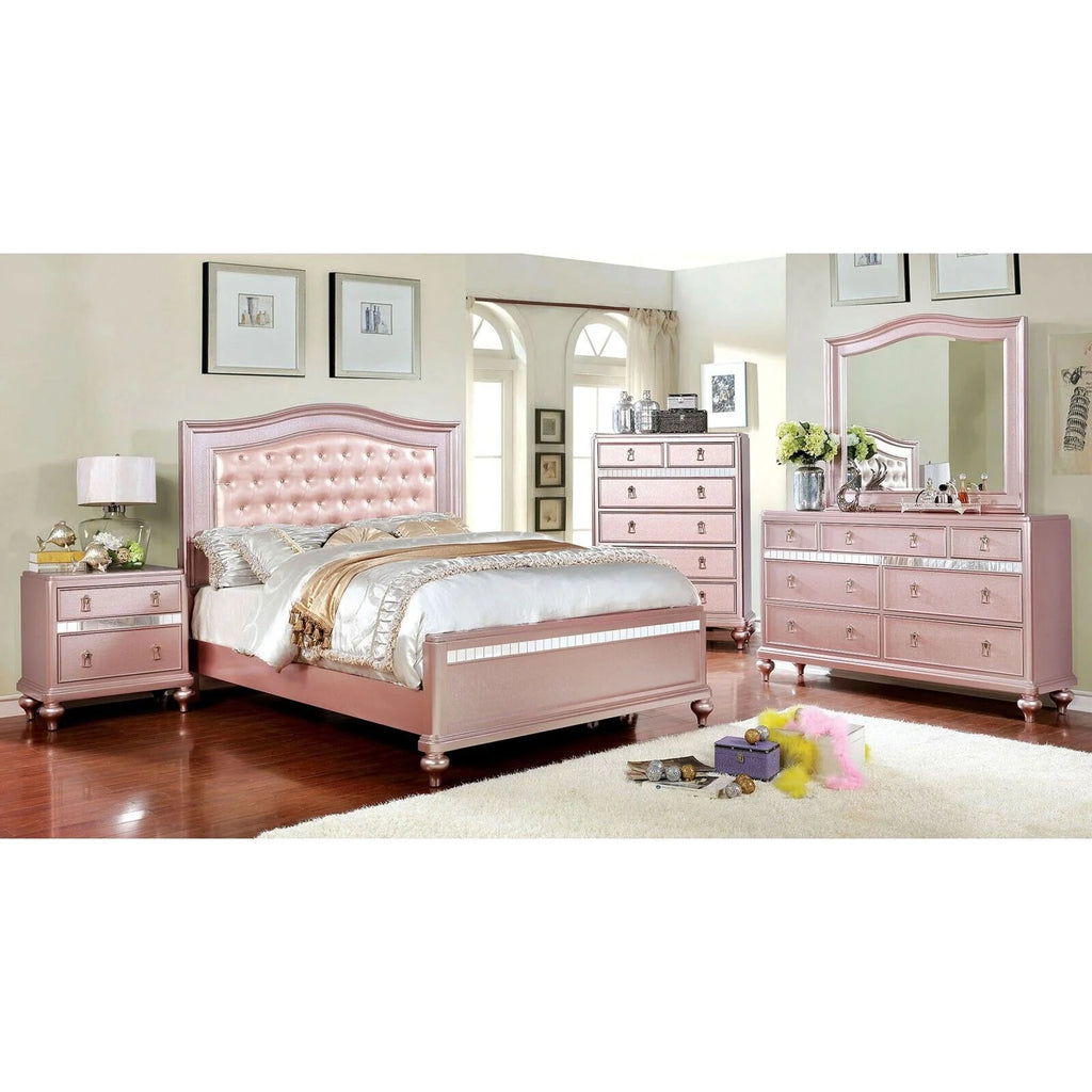 Rose Gold Twin Size Bed 6pc Set Dresser Mirror Nightstand Chest T6093