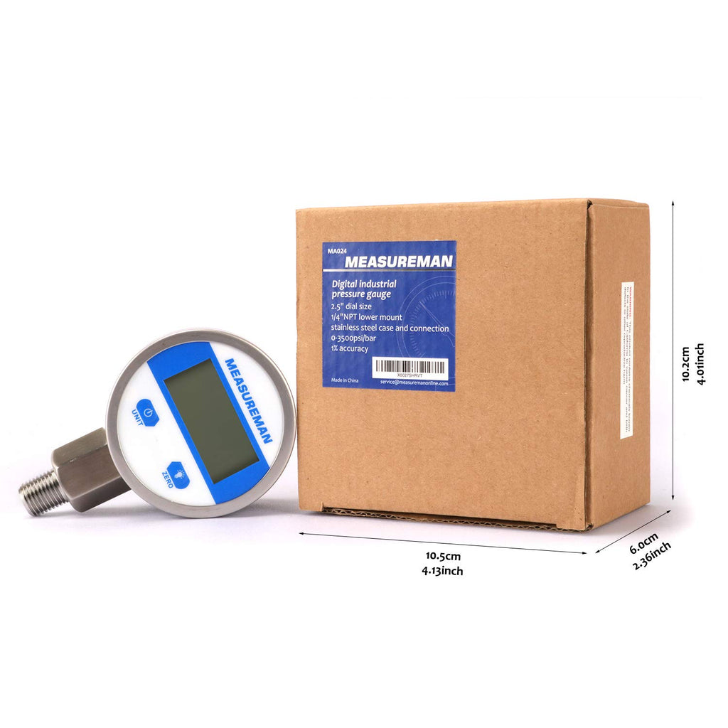 Digital Hydraulic Industrial Pressure Gauge 2-1/2 Dial 1/4NPT Stainless Steel 0-3500psi Pack of 2 N719519